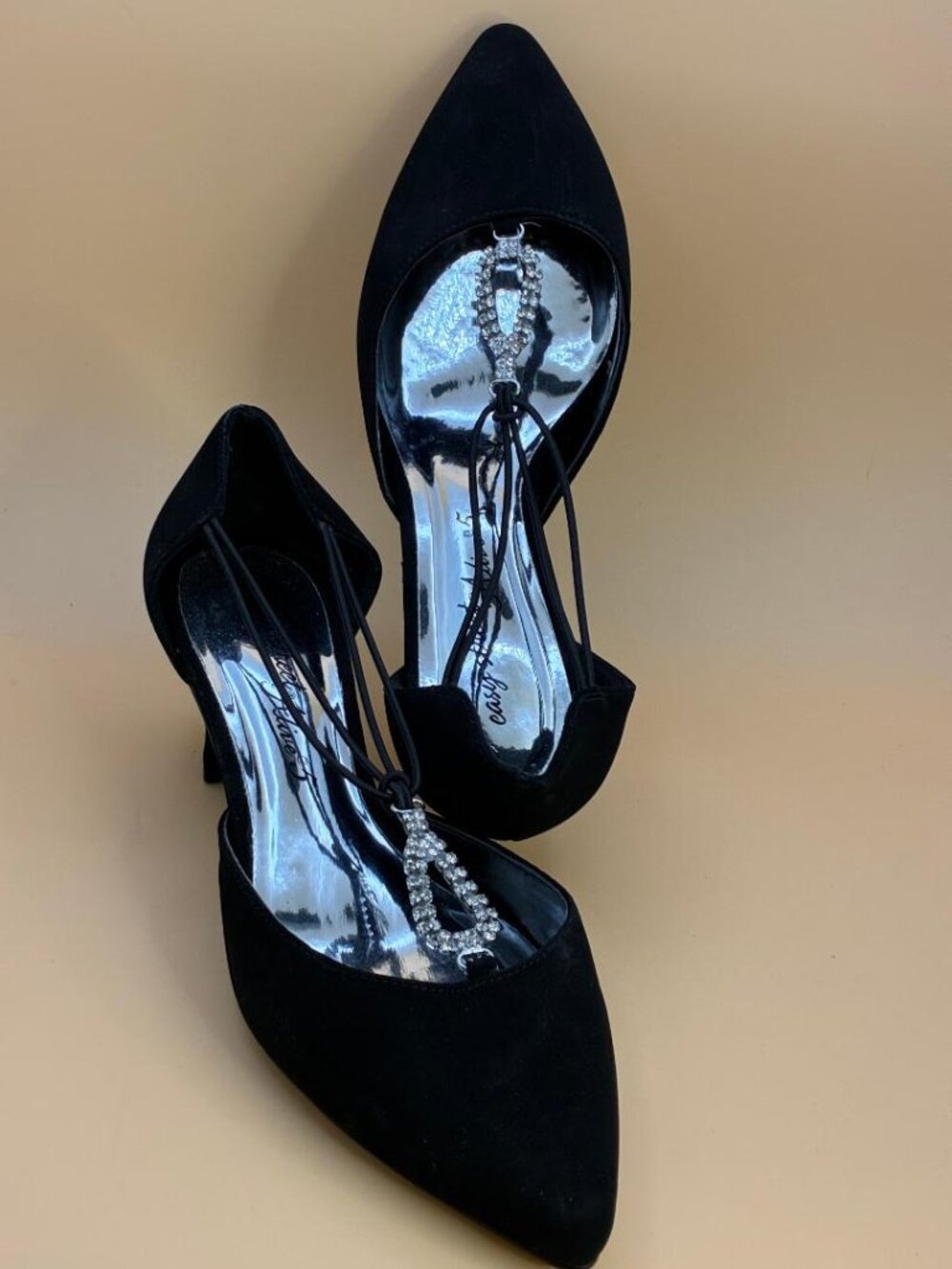 Easy Street Alive @ 5 Black Velvet Dance Flex Heels Rhinestones Wm Size 7.5M